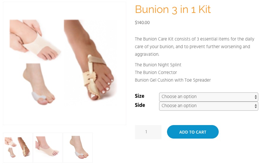 screenshot of the bunion 3 in 1 kit