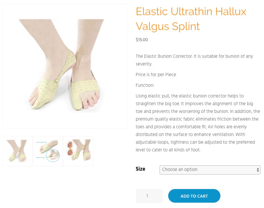screenshot of the bunion elastic splint
